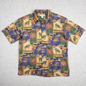 Tori Richard Hawaiian Shirt Mens Large Cotton Lawn Sea Turtle Fish Tropical USA